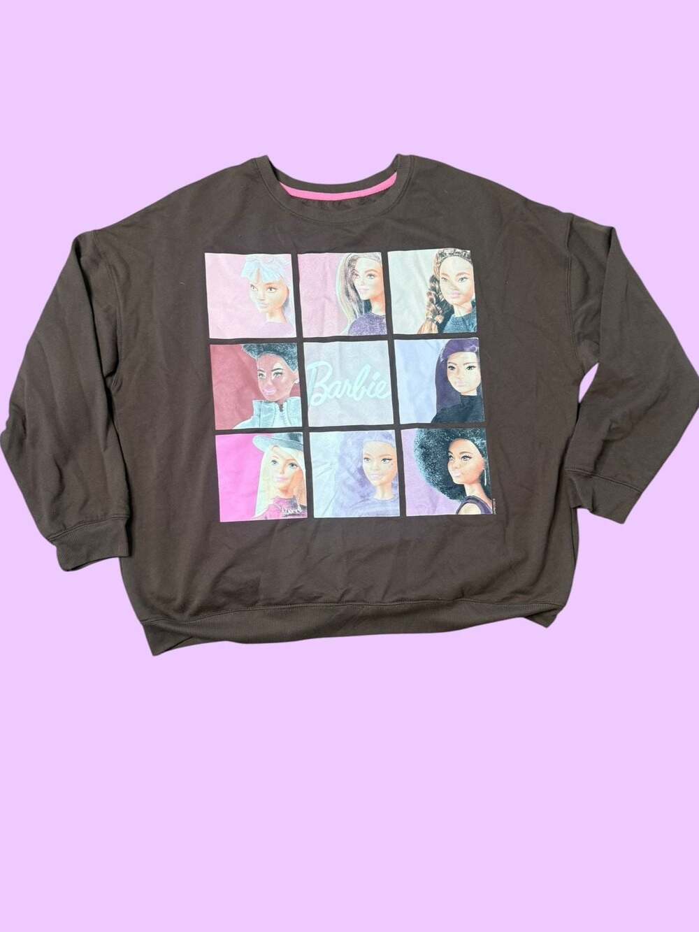 Barbie The Movie Hybrid Apparel Portrait Grid Brown Crewneck Sweatshirt